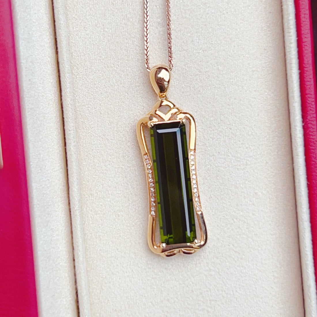 14k Gold 7.83 Ctw Natural Tourmaline & Diamond Pendant( Without Chain ) - 7