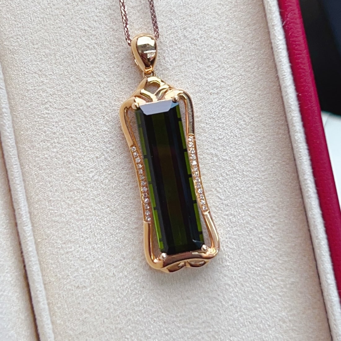 14k Gold 7.83 Ctw Natural Tourmaline & Diamond Pendant( Without Chain ) - 8