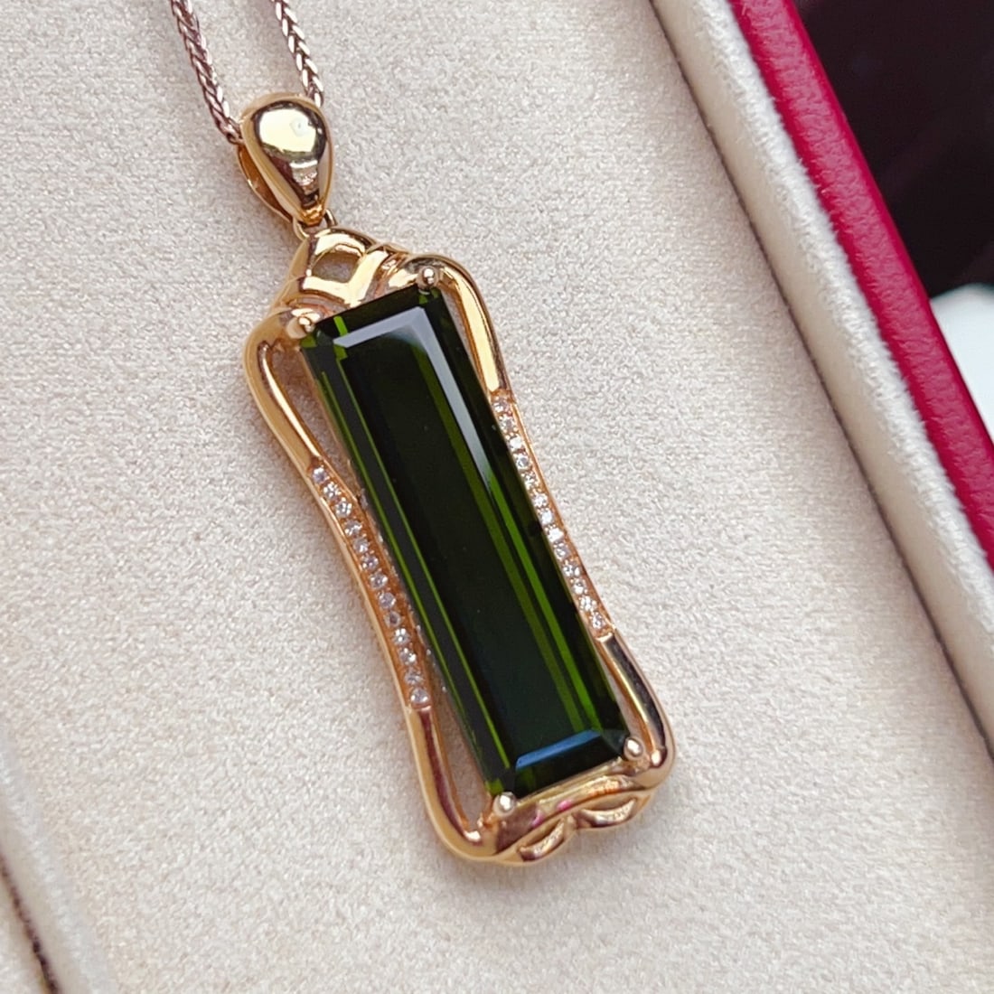 14k Gold 7.83 Ctw Natural Tourmaline & Diamond Pendant( Without Chain ) - 9