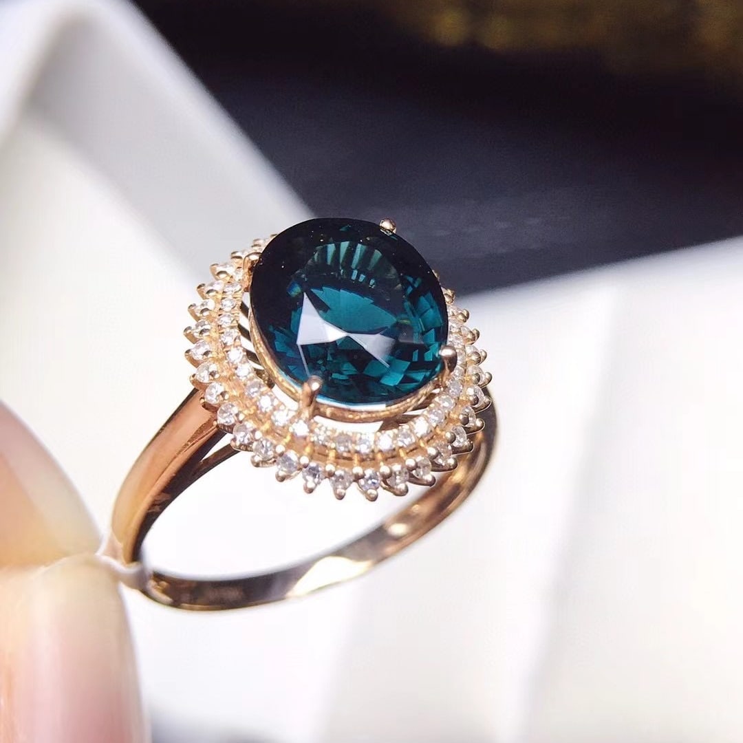 14k Gold 2.6 Ct Natural Tourmaline & Diamond Ring - 4
