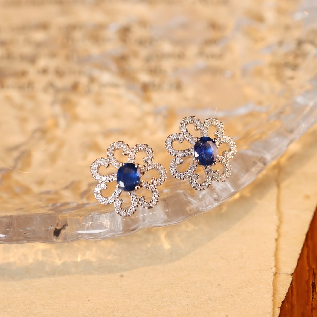 14k Gold 1.29 Ctw Natural Sapphire & Diamond Earrings - 5