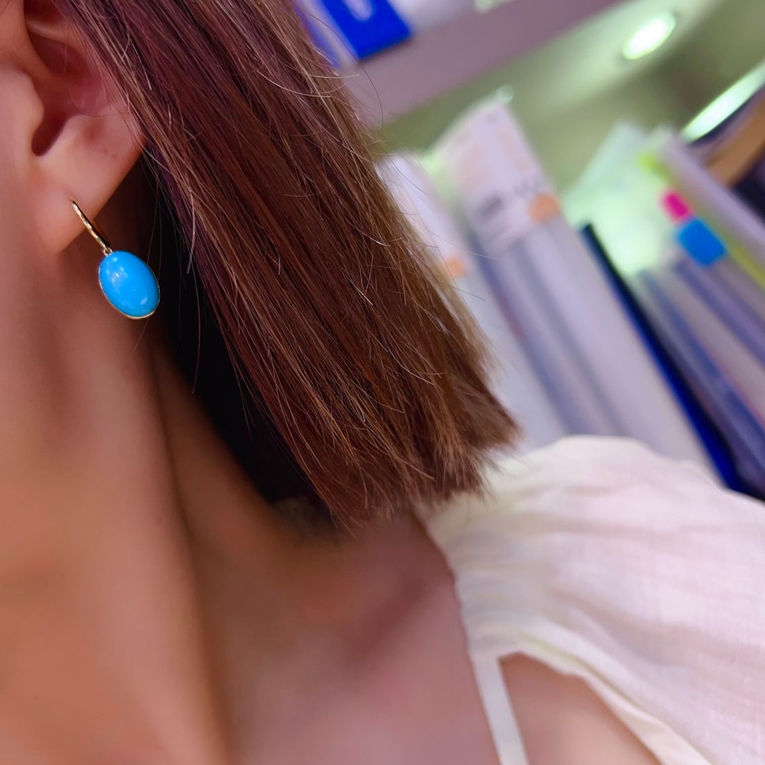 14k Gold 8.7 Ct Natural Blue Turquoise Earrings - 6