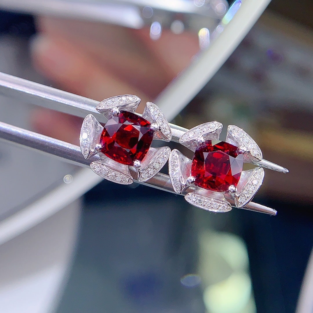 14k Gold 3 Ct Natural Spinel & Diamond Earrings - 2