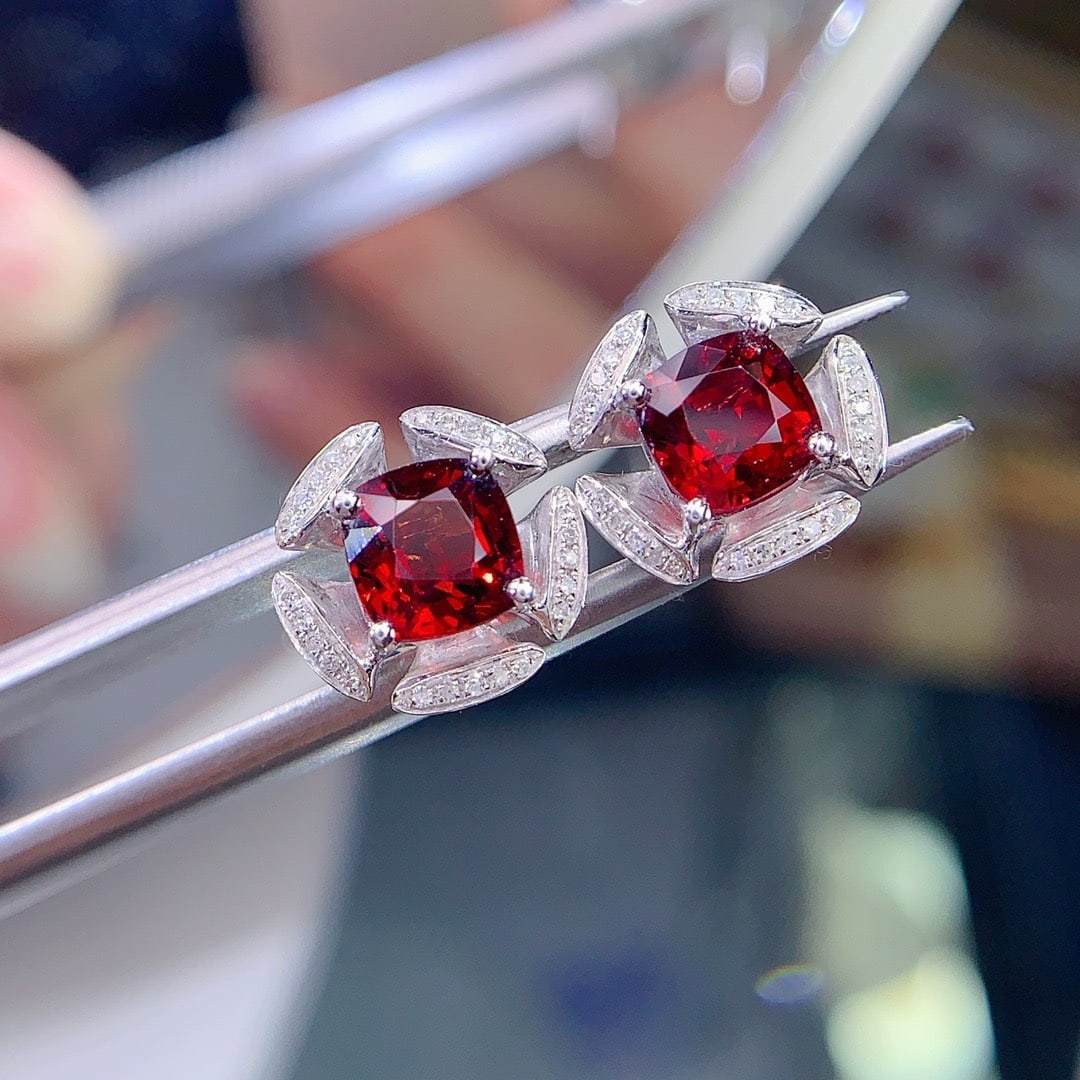 14k Gold 3 Ct Natural Spinel & Diamond Earrings - 3