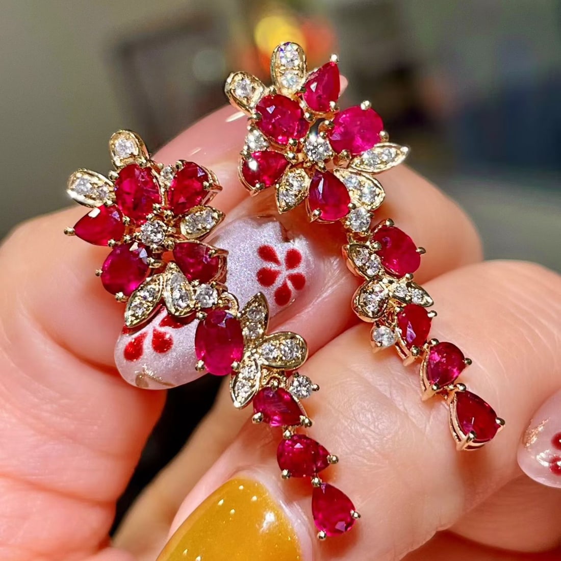14k Gold 4.64 Ctw Natural Ruby & Diamond Earrings - 2
