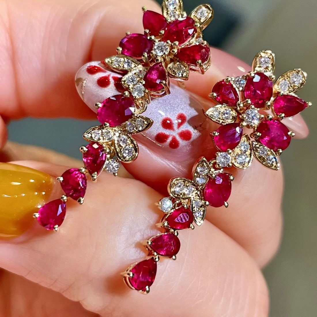 14k Gold 4.64 Ctw Natural Ruby & Diamond Earrings - 3