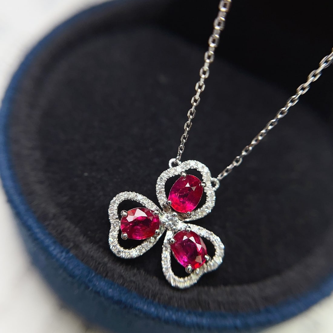 14k Gold 1.10 Ct Natural Ruby & Diamond & Sapphire Necklace - 2