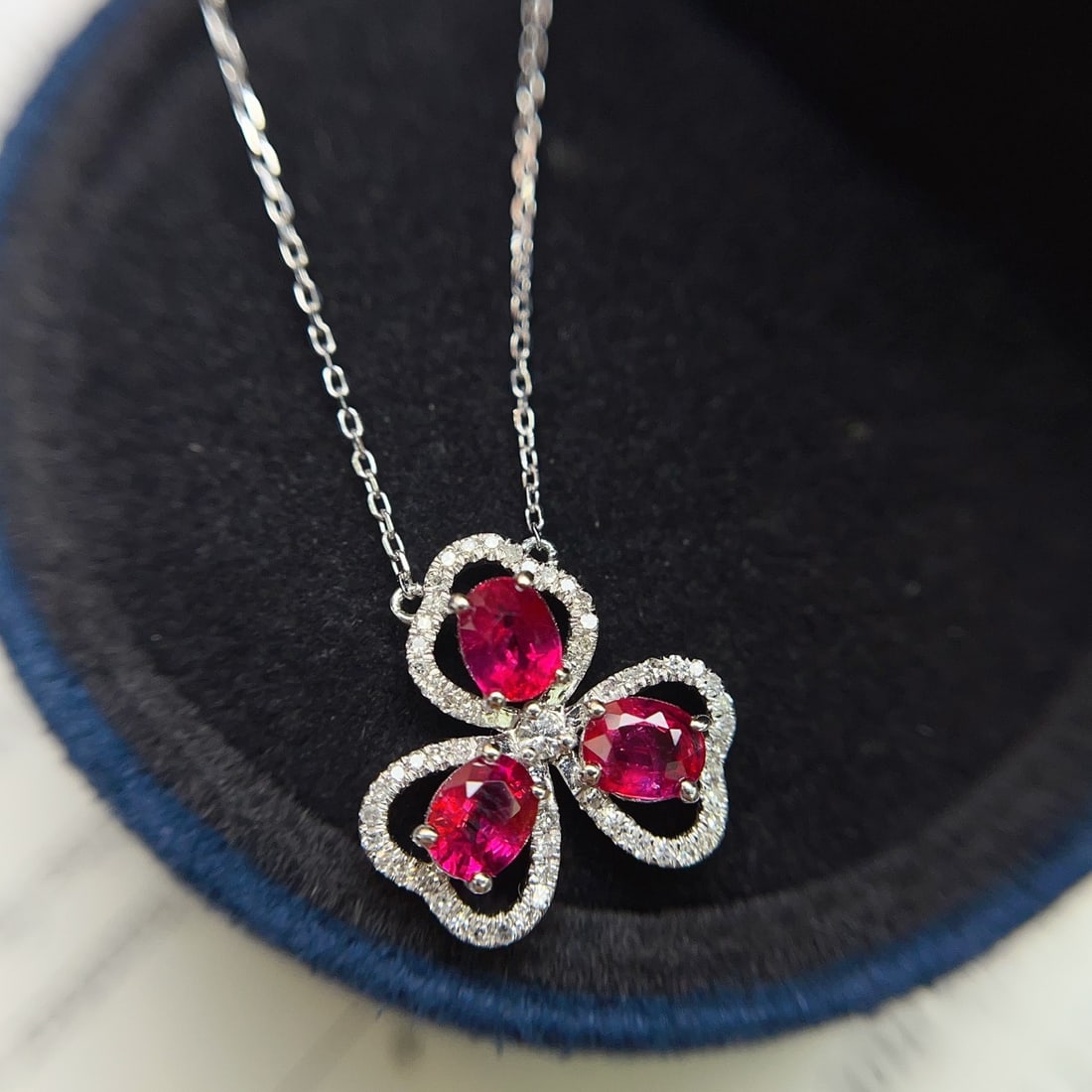 14k Gold 1.10 Ct Natural Ruby & Diamond & Sapphire Necklace - 3