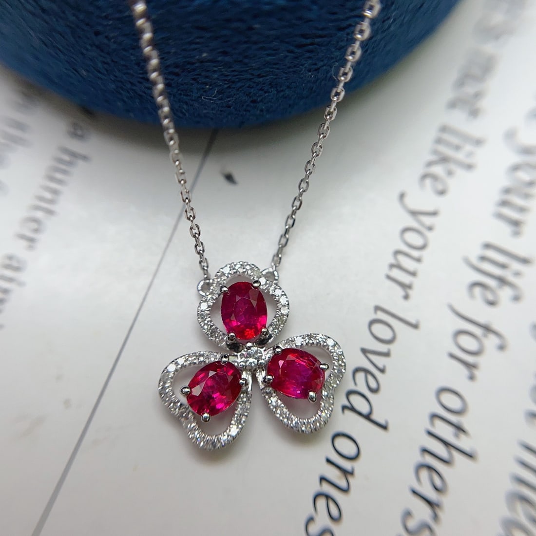 14k Gold 1.10 Ct Natural Ruby & Diamond & Sapphire Necklace - 4