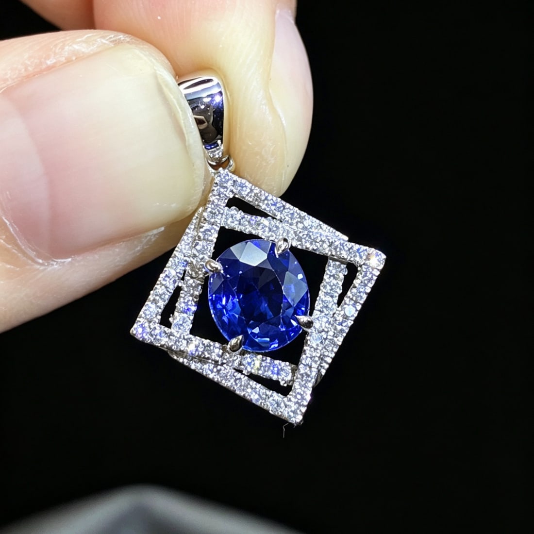 14k Gold 1.60 Ctw Natural Sapphire & Diamond Pendant( Without Chain ) - 2