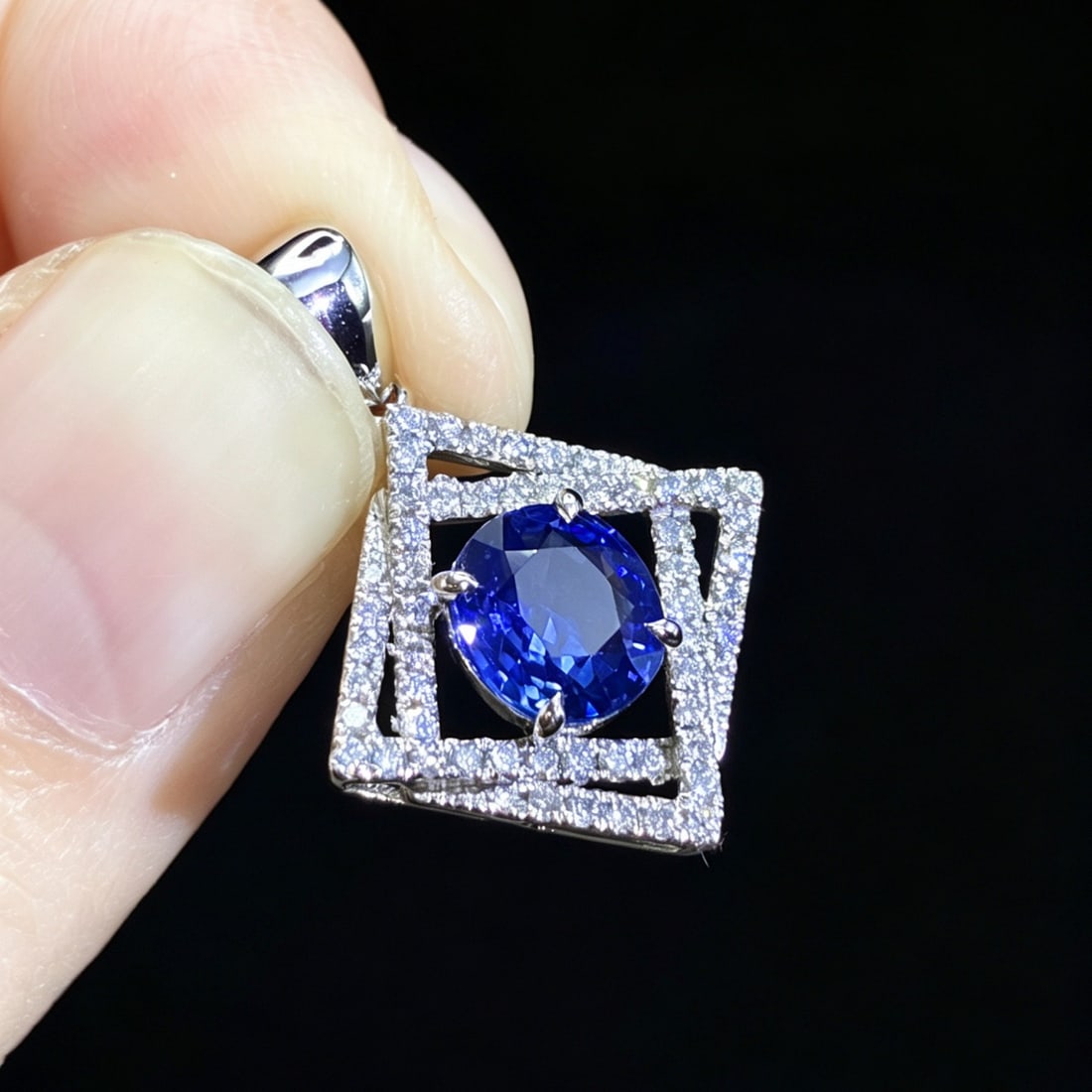 14k Gold 1.60 Ctw Natural Sapphire & Diamond Pendant( Without Chain ) - 4