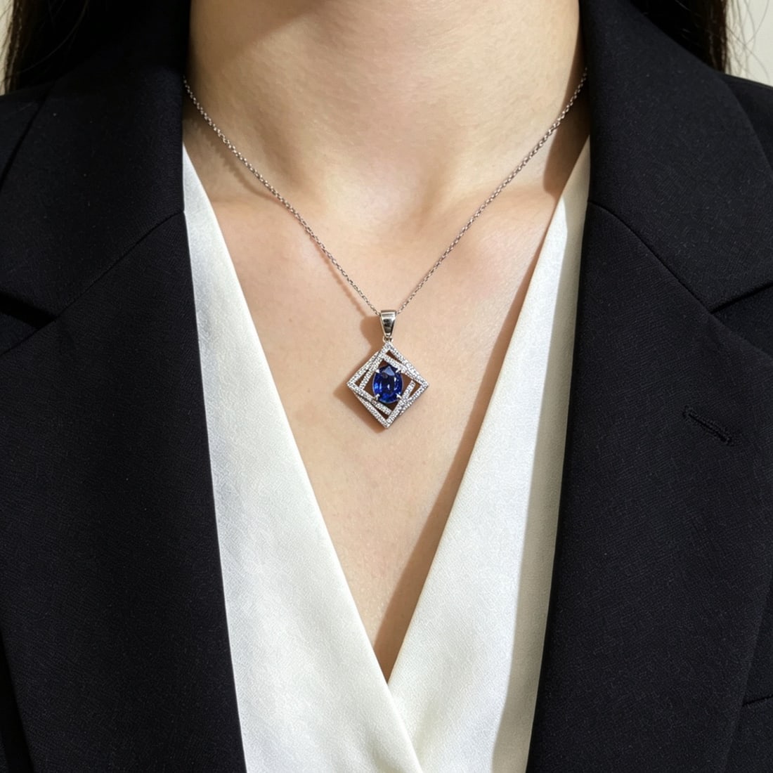 14k Gold 1.60 Ctw Natural Sapphire & Diamond Pendant( Without Chain ) - 6