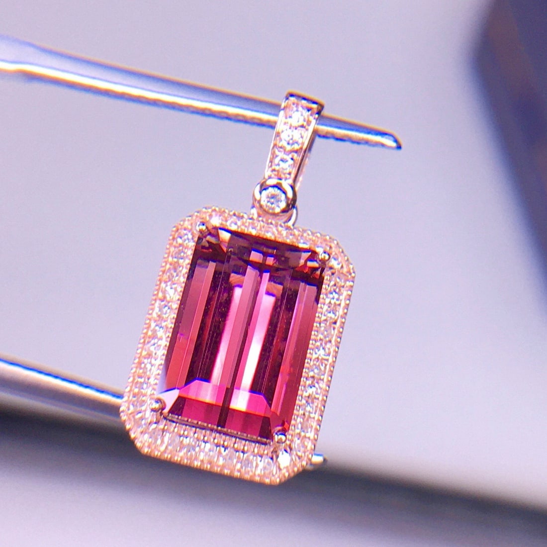 14k Gold 3.56 Ct Natural Tourmaline & Diamond Pendant( Without Chain ) - 2