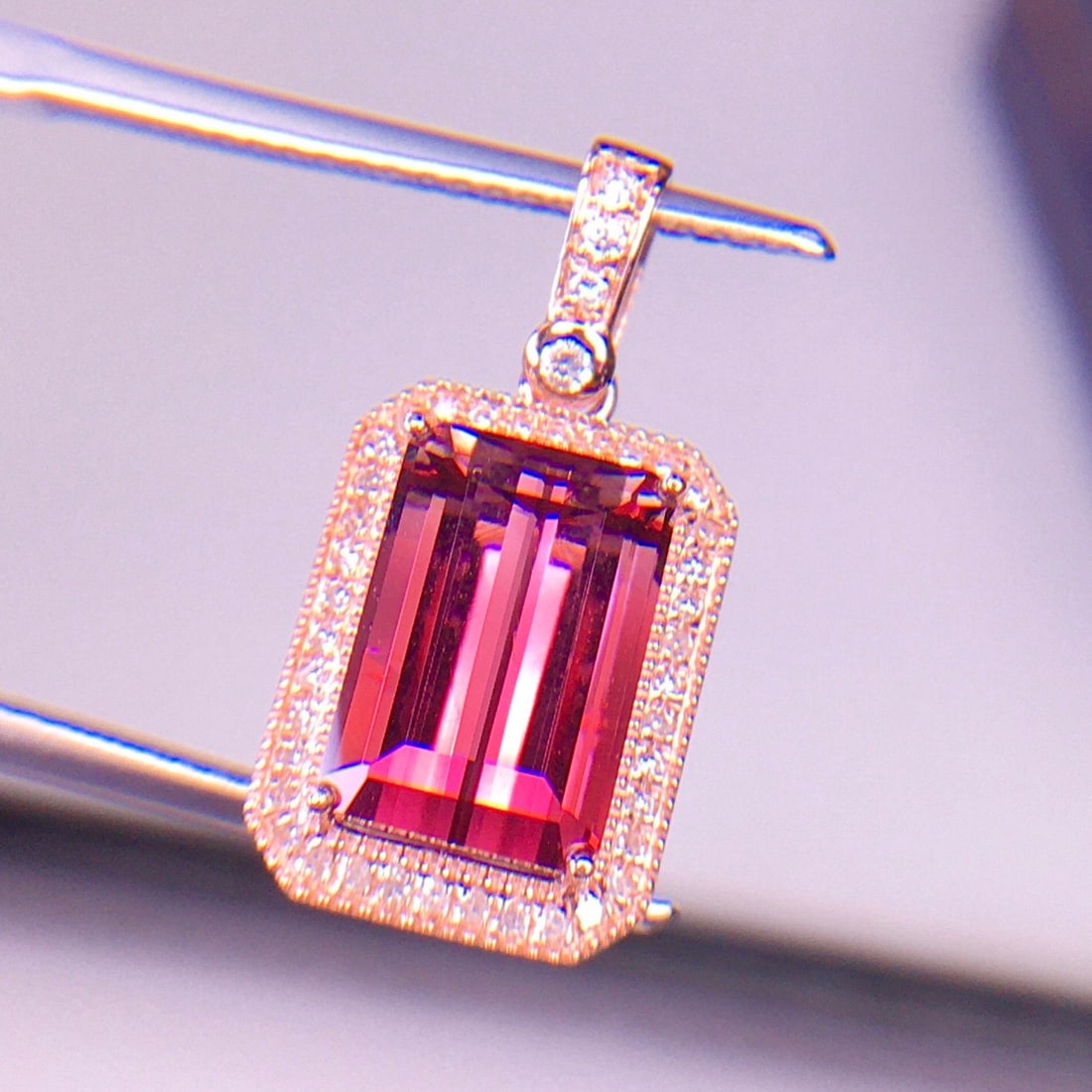 14k Gold 3.56 Ct Natural Tourmaline & Diamond Pendant( Without Chain ) - 4
