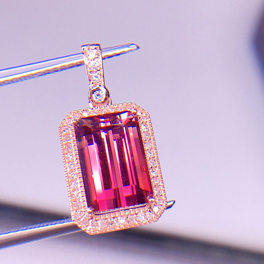 14k Gold 3.56 Ct Natural Tourmaline & Diamond Pendant( Without Chain ) - 5