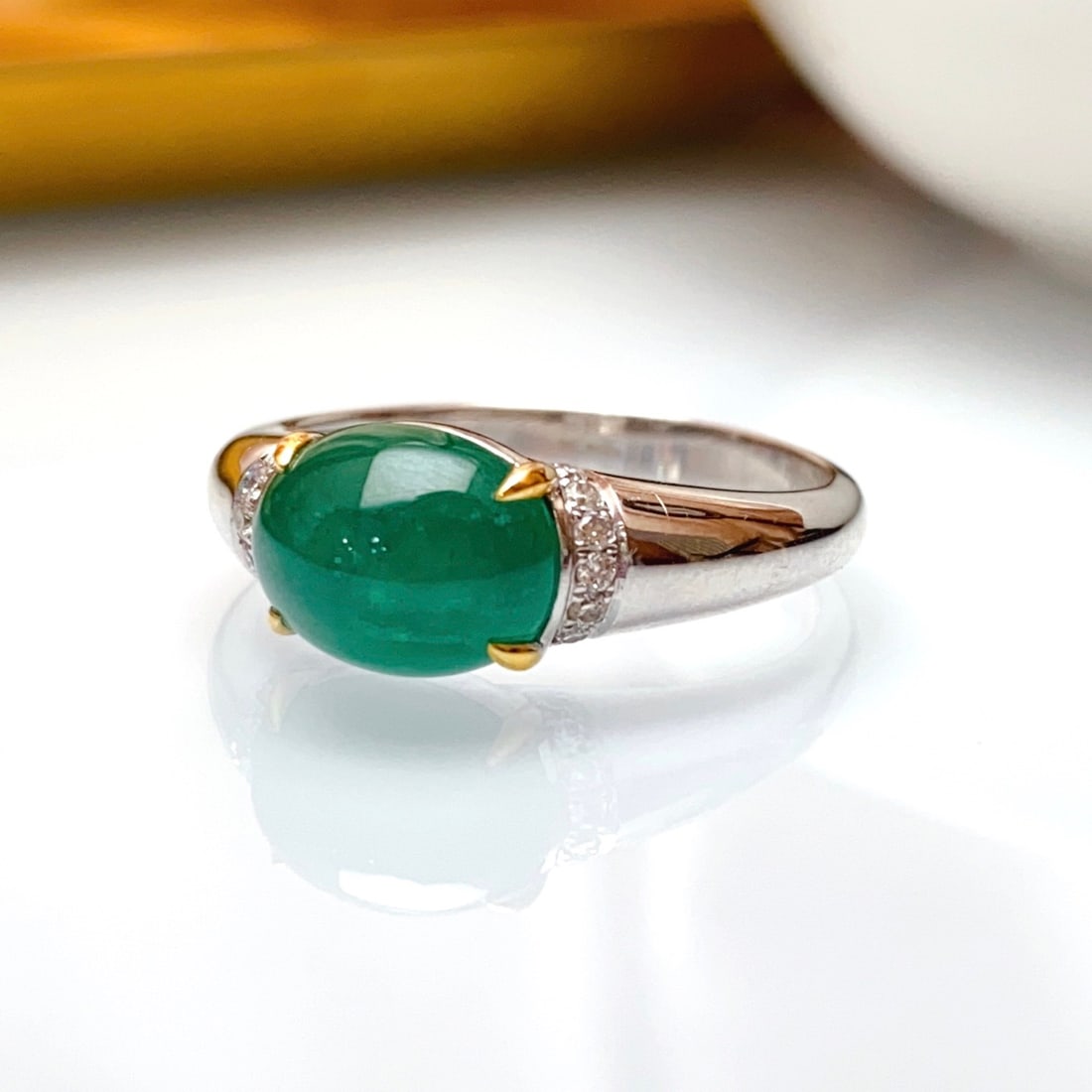 14k Gold 2.60 Ct Natural Emerald & Diamond Ring - 6