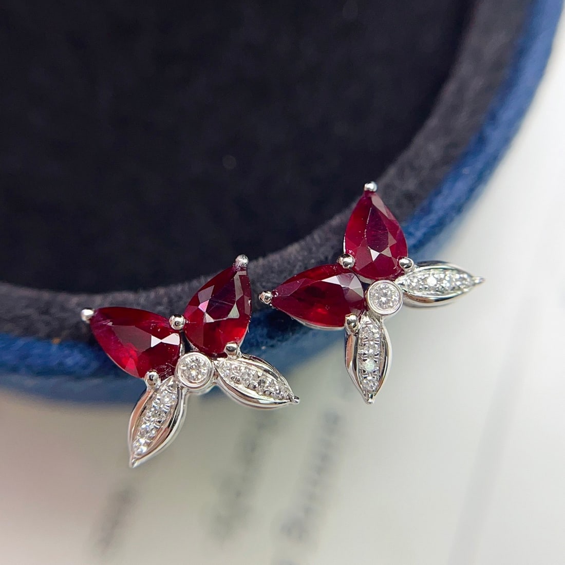 14k Gold 1.20 Ct Natural Ruby & Diamond Earrings - 4