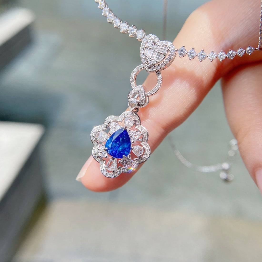 14k Gold 2.46 Ctw Natural Sapphire & Diamond Necklace - 3