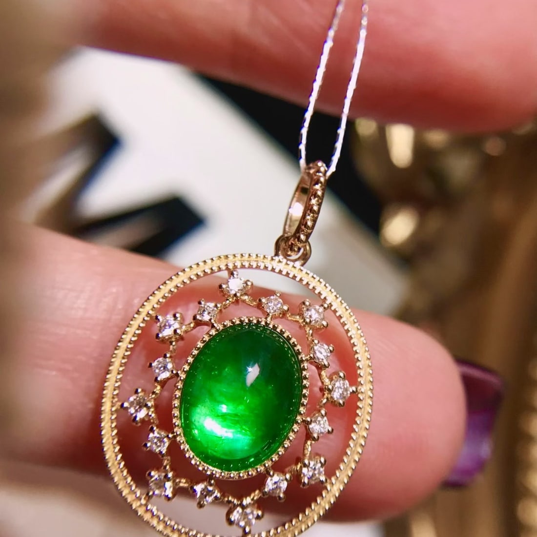 14k Gold 1.73 Ctw Natural Emerald & Diamond Pendant( Without Chain ) - 2