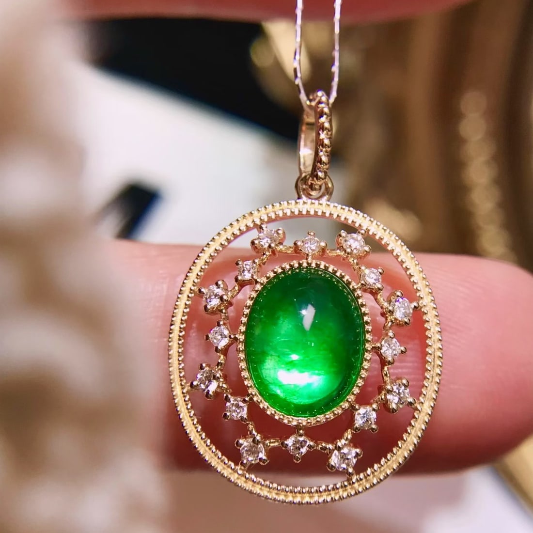 14k Gold 1.73 Ctw Natural Emerald & Diamond Pendant( Without Chain ) - 3