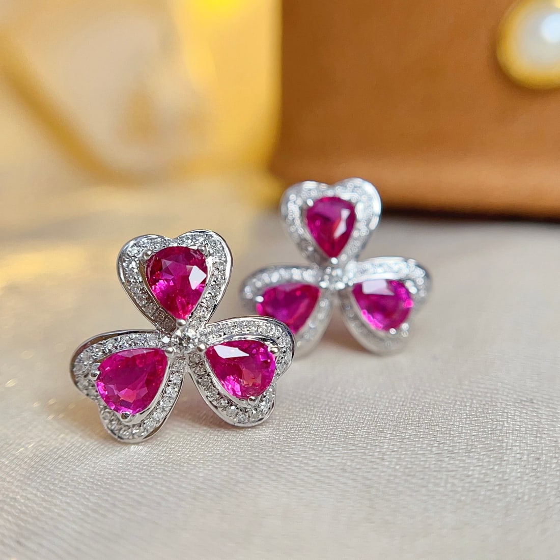 14k Gold 2.50 Ct Natural Ruby & Diamond Earrings - 2
