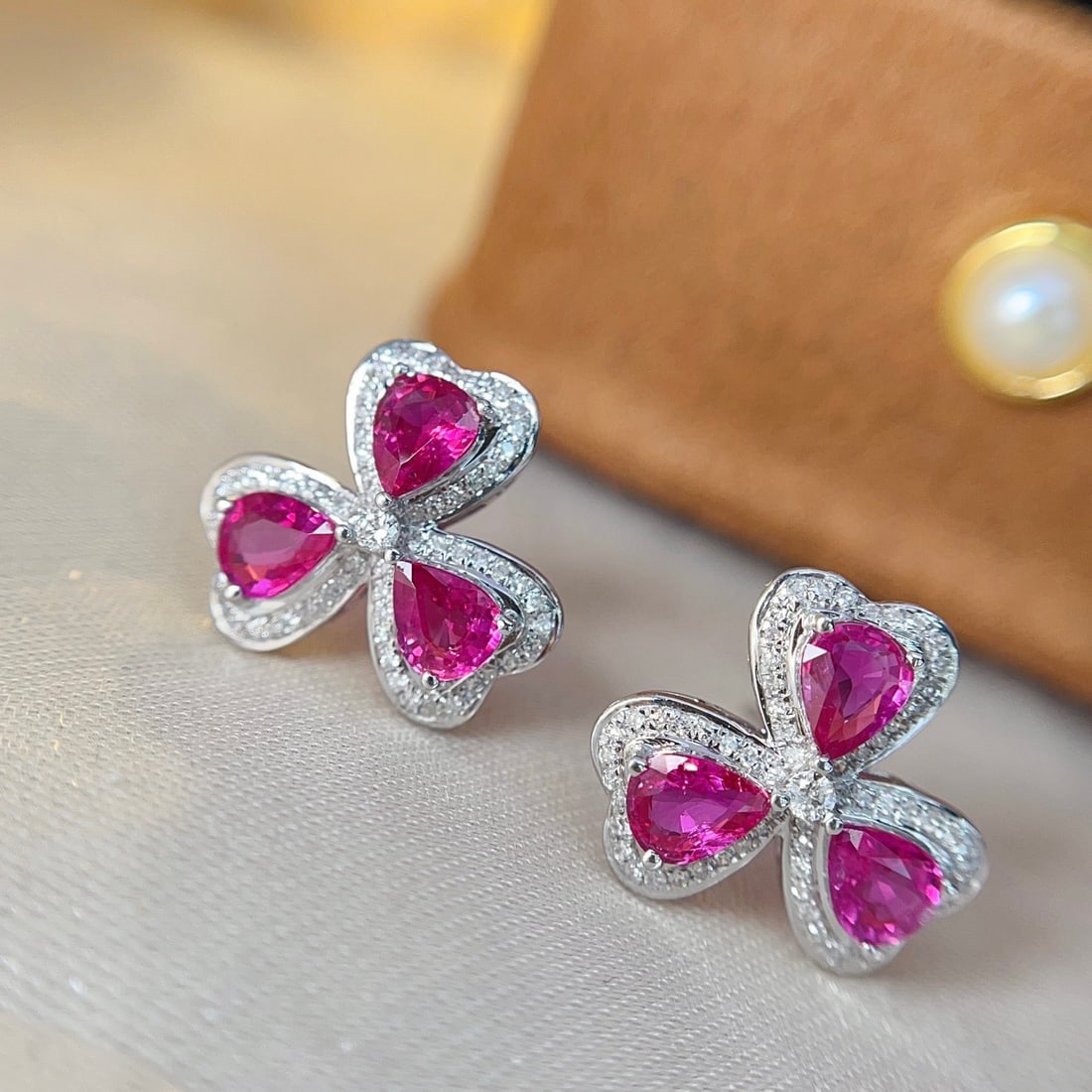 14k Gold 2.50 Ct Natural Ruby & Diamond Earrings - 3