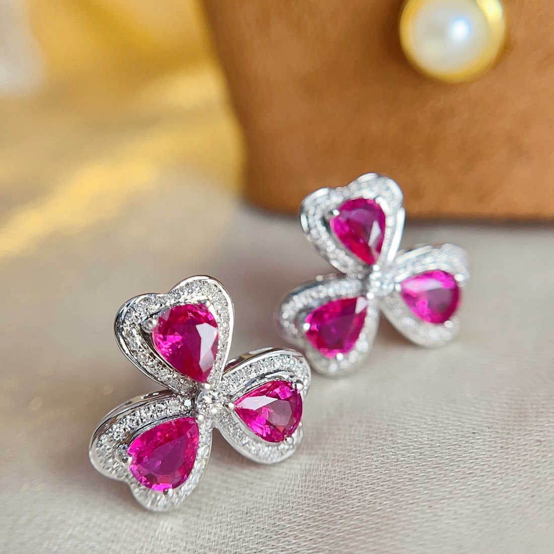 14k Gold 2.50 Ct Natural Ruby & Diamond Earrings - 4