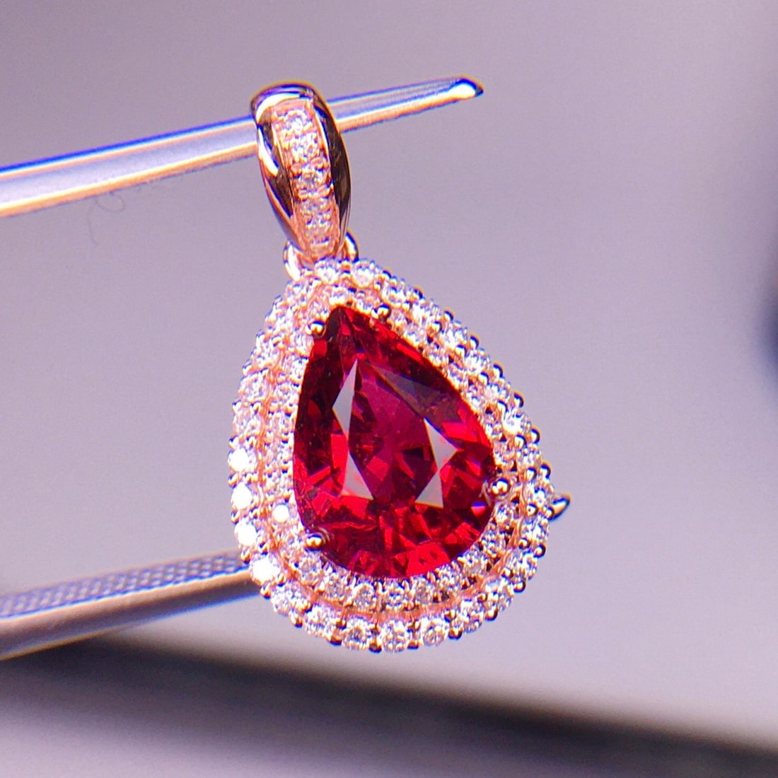 14k Gold 1.8 Ct Natural Tourmaline & Diamond Pendant( Without Chain ) - 2