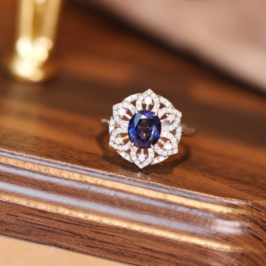 14k Gold 2.47 Ctw Natural Sapphire & Diamond Ring: Ref:231156436 // gold content:14k gold // ring size:7. 25us // // main gemstone:sapphire // shape:oval // carat weight:2. 05ct // color:royal blue // treatment:natural // // adjacent gemstone 2 :