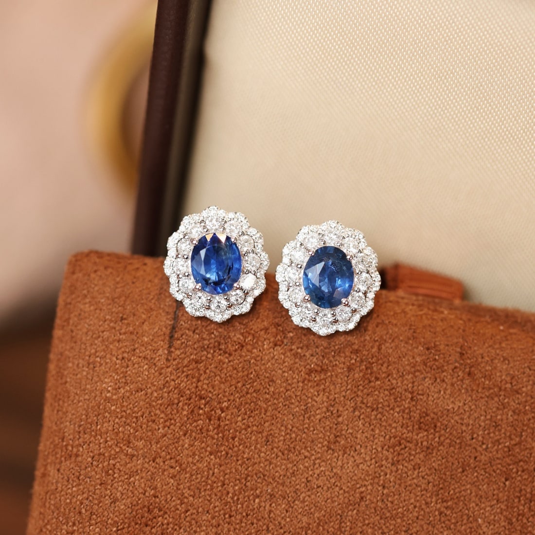 14k Gold 2.05 Ctw Natural Sapphire & Diamond Earrings - 2
