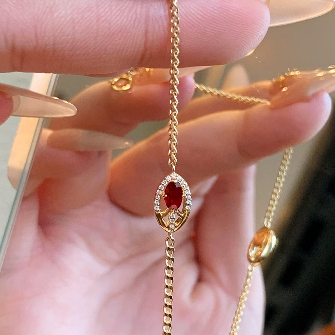 14k Gold 0.24 Ctw Natural Ruby & Diamond Bracelet - 6