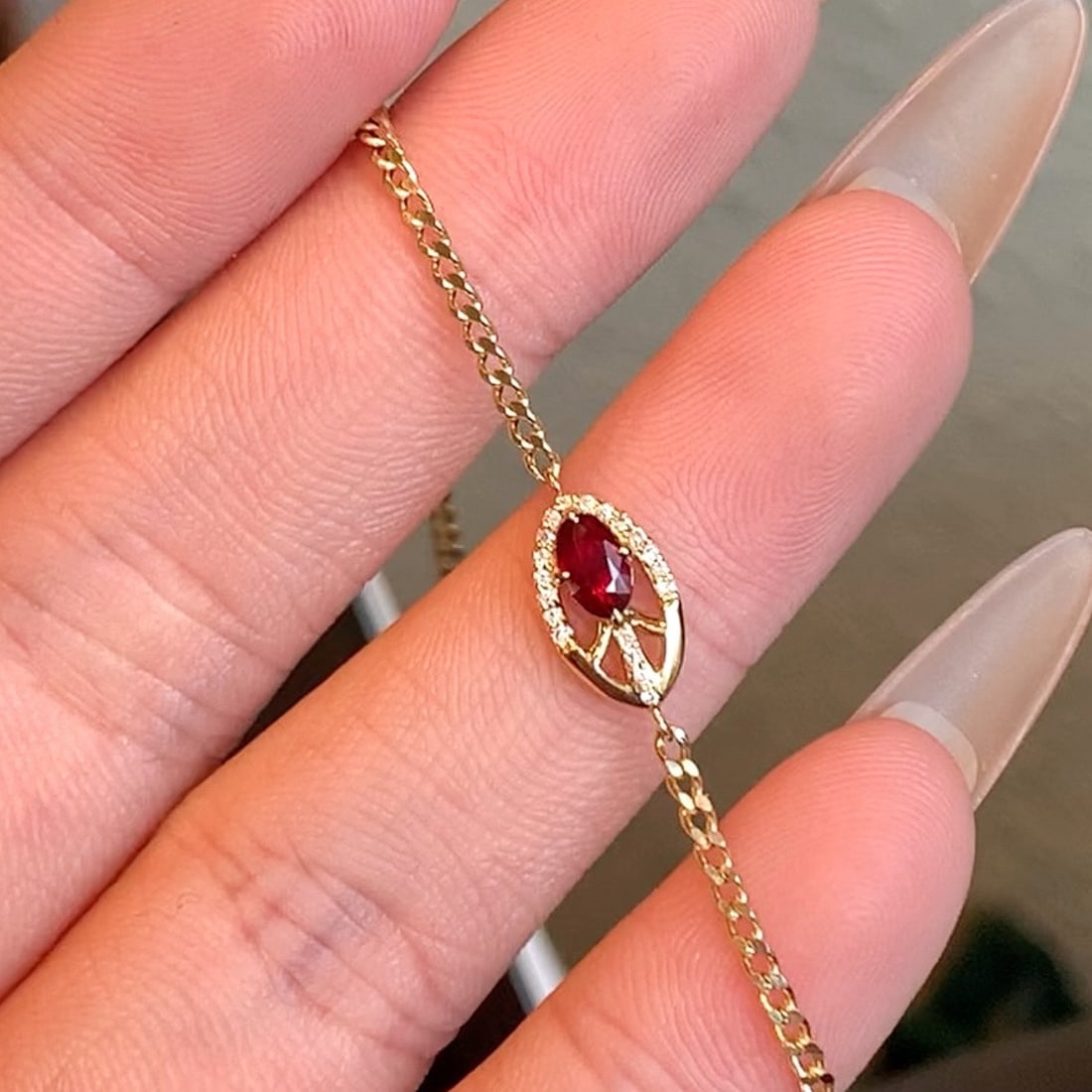 14k Gold 0.24 Ctw Natural Ruby & Diamond Bracelet - 7