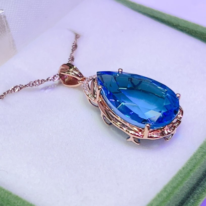 14k Gold 15.88 Ctw Natural Topaz & Diamond Pendant( Without Chain ) - 2