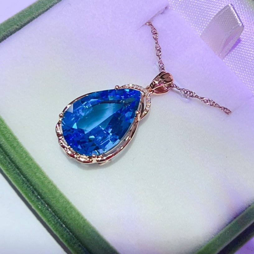 14k Gold 15.88 Ctw Natural Topaz & Diamond Pendant( Without Chain ) - 3