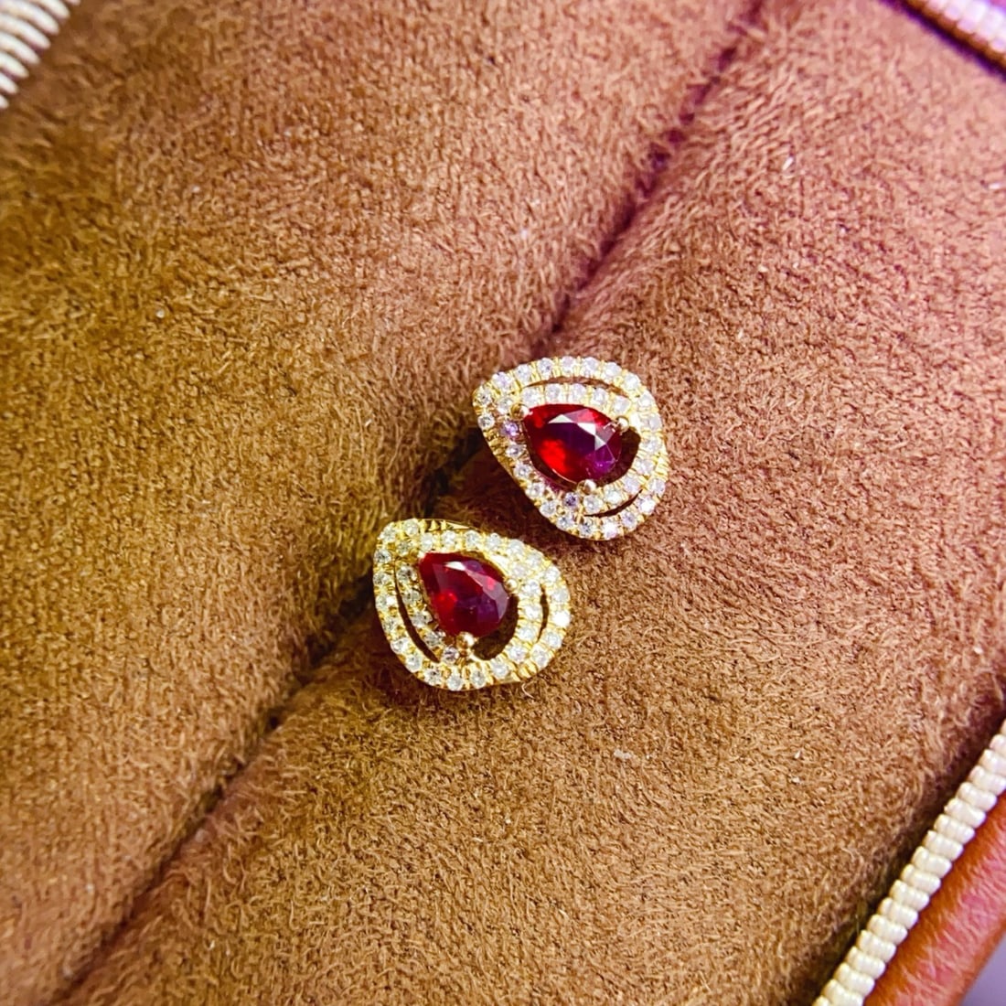 14k Gold 0.44 Ct Natural Ruby & Diamond Earrings - 2