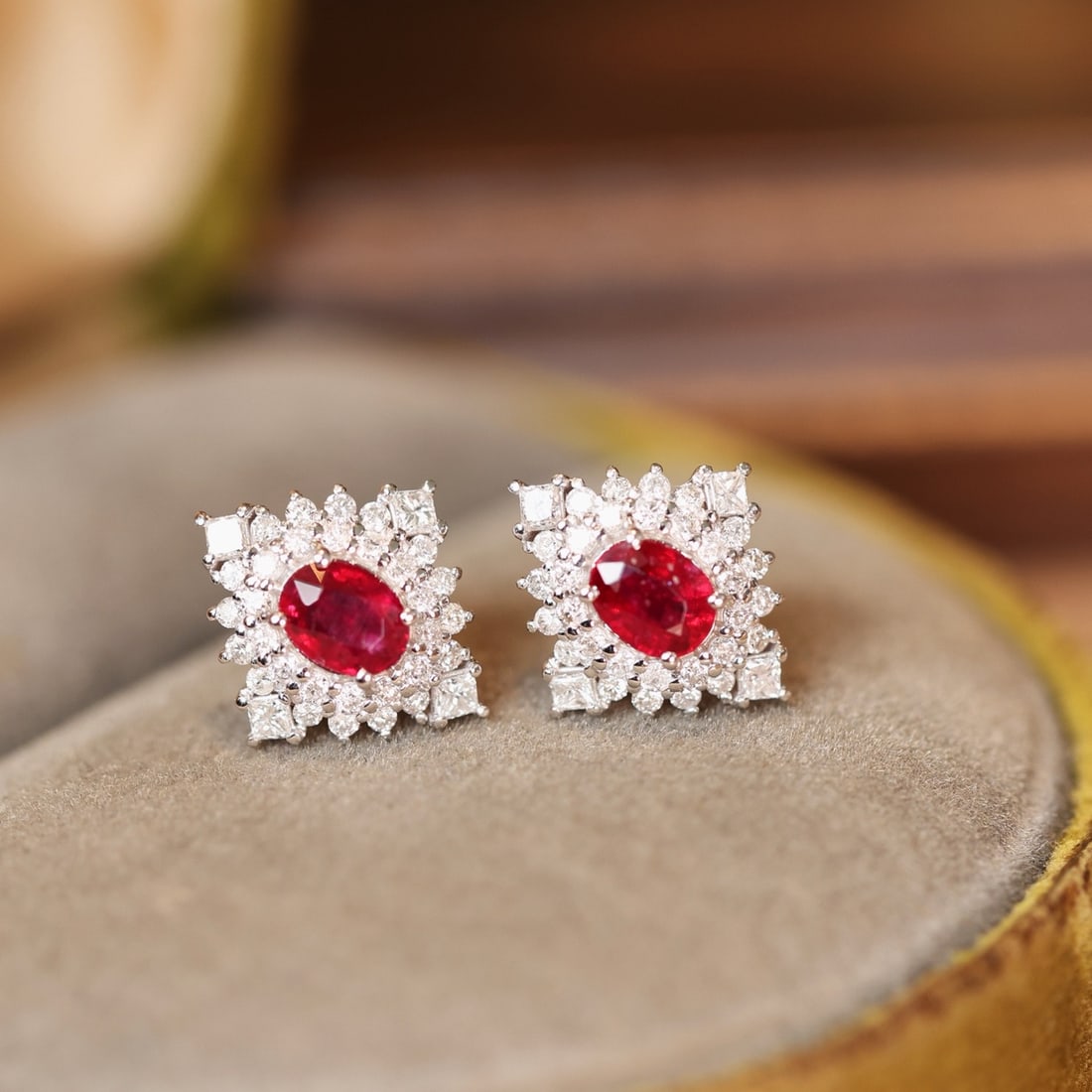 14k Gold 1.30 Ctw Natural Ruby & Diamond Earrings - 4