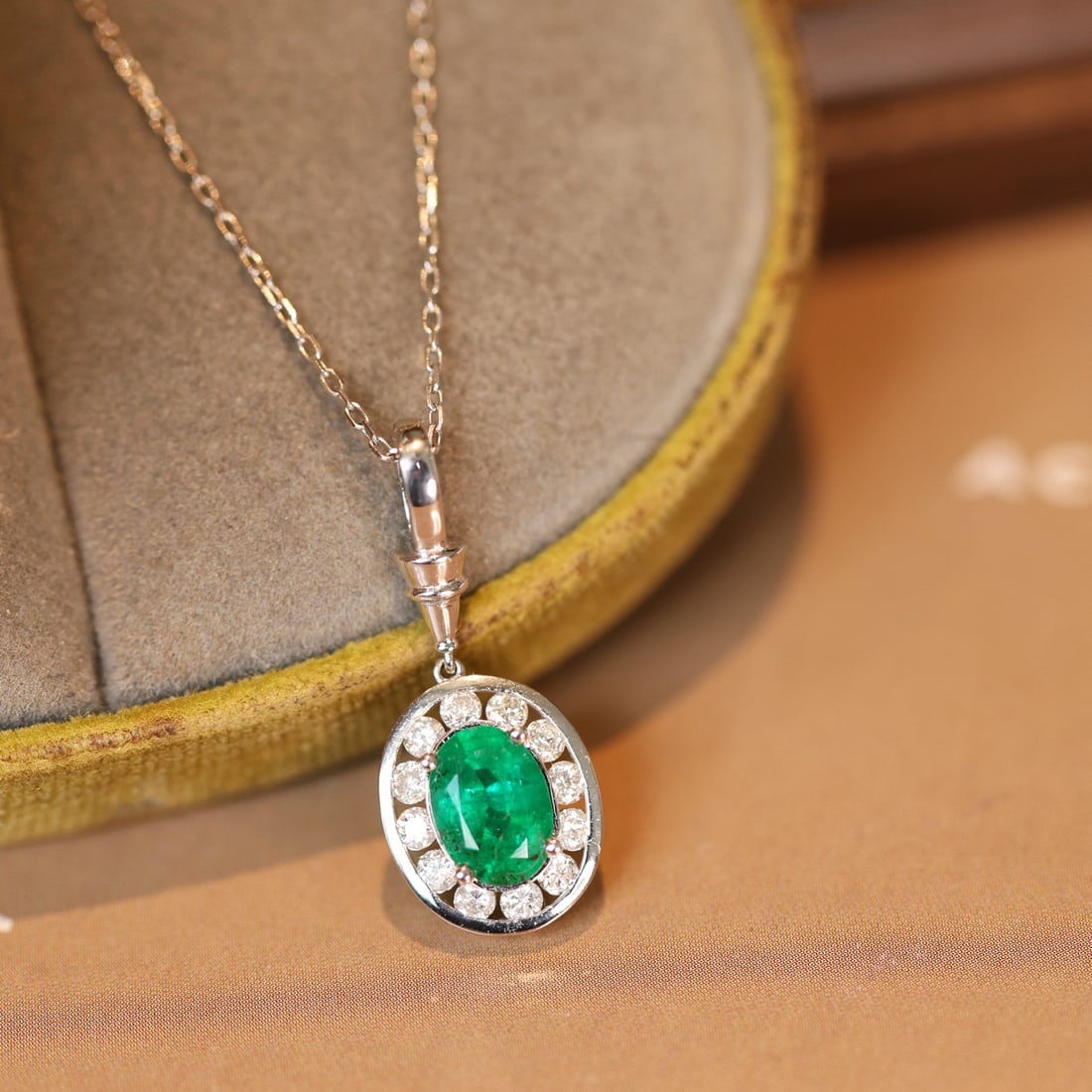 14k Gold 1.16 Ctw Natural Emerald & Diamond Pendant( Without Chain ): Ref:231156447 // gold content:14k gold // main gemstone:emerald // shape:oval // carat weight:0. 8ct // color:green // treatment:natural // // adjacent gemstone 2 : diamond // shape:round // carat wei