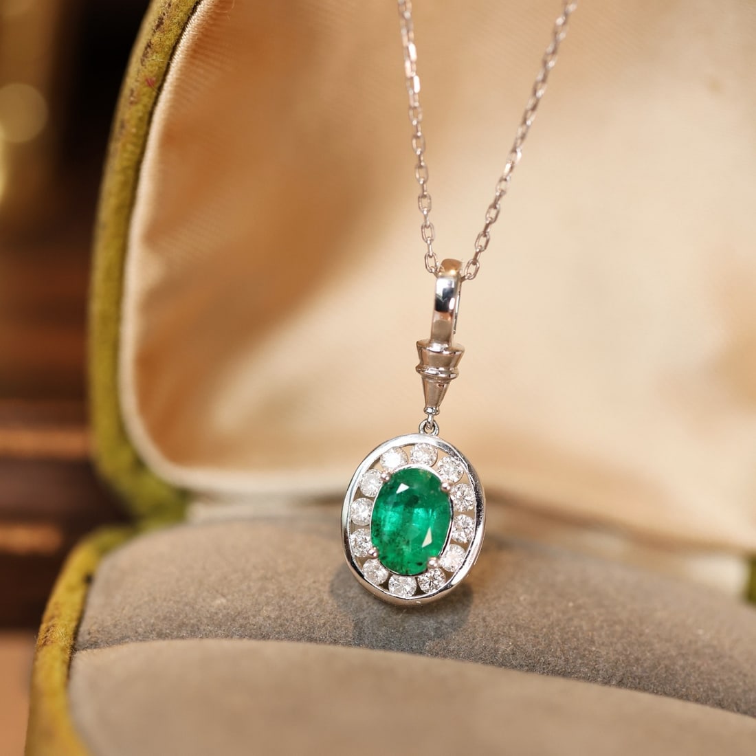 14k Gold 1.16 Ctw Natural Emerald & Diamond Pendant( Without Chain ) - 2