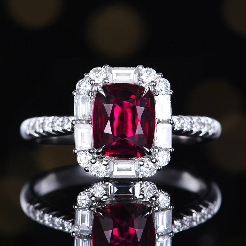 14k Gold 1.69 Ctw Natural Ruby & Diamond Ring: Ref:231157003 // gold content:14k gold // ring size:7. 25us // // main gemstone:ruby // shape:cushion // carat weight:1. 17ct // color:red // treatment:natural // // adjacent gemstone 2 : diamond //