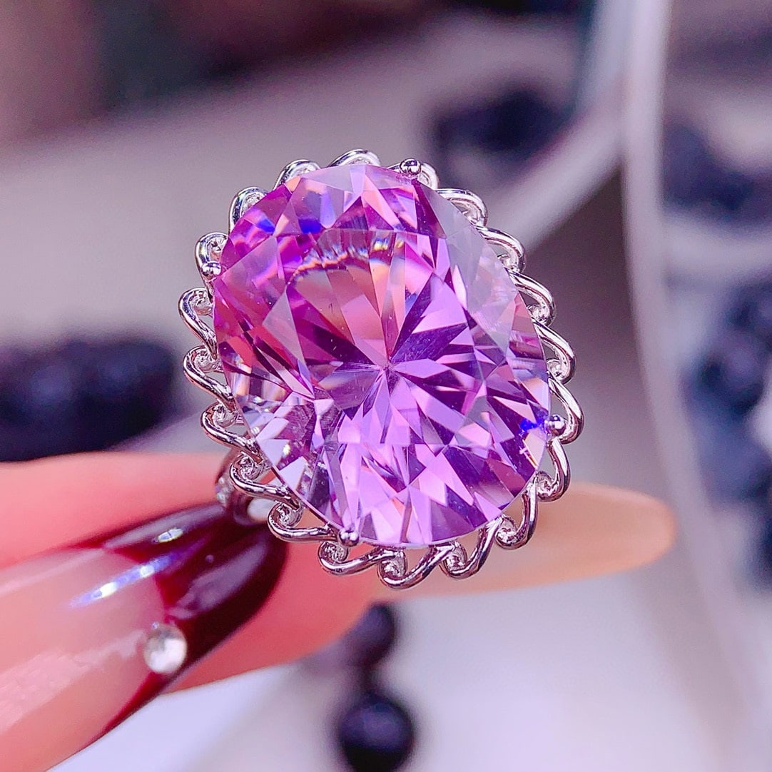 14k Gold 20.8 Ct Natural Kunzite & Diamond Ring - 3