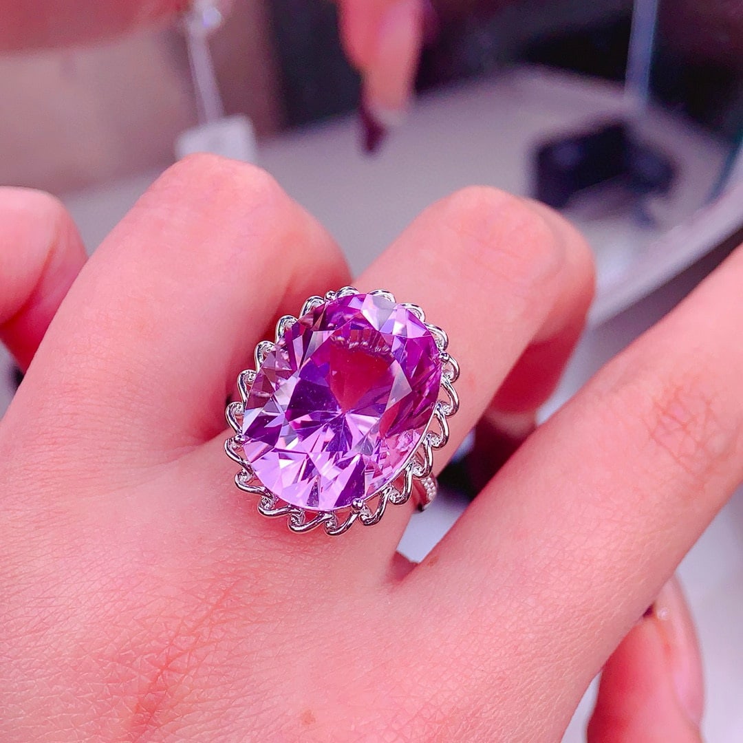 14k Gold 20.8 Ct Natural Kunzite & Diamond Ring - 4