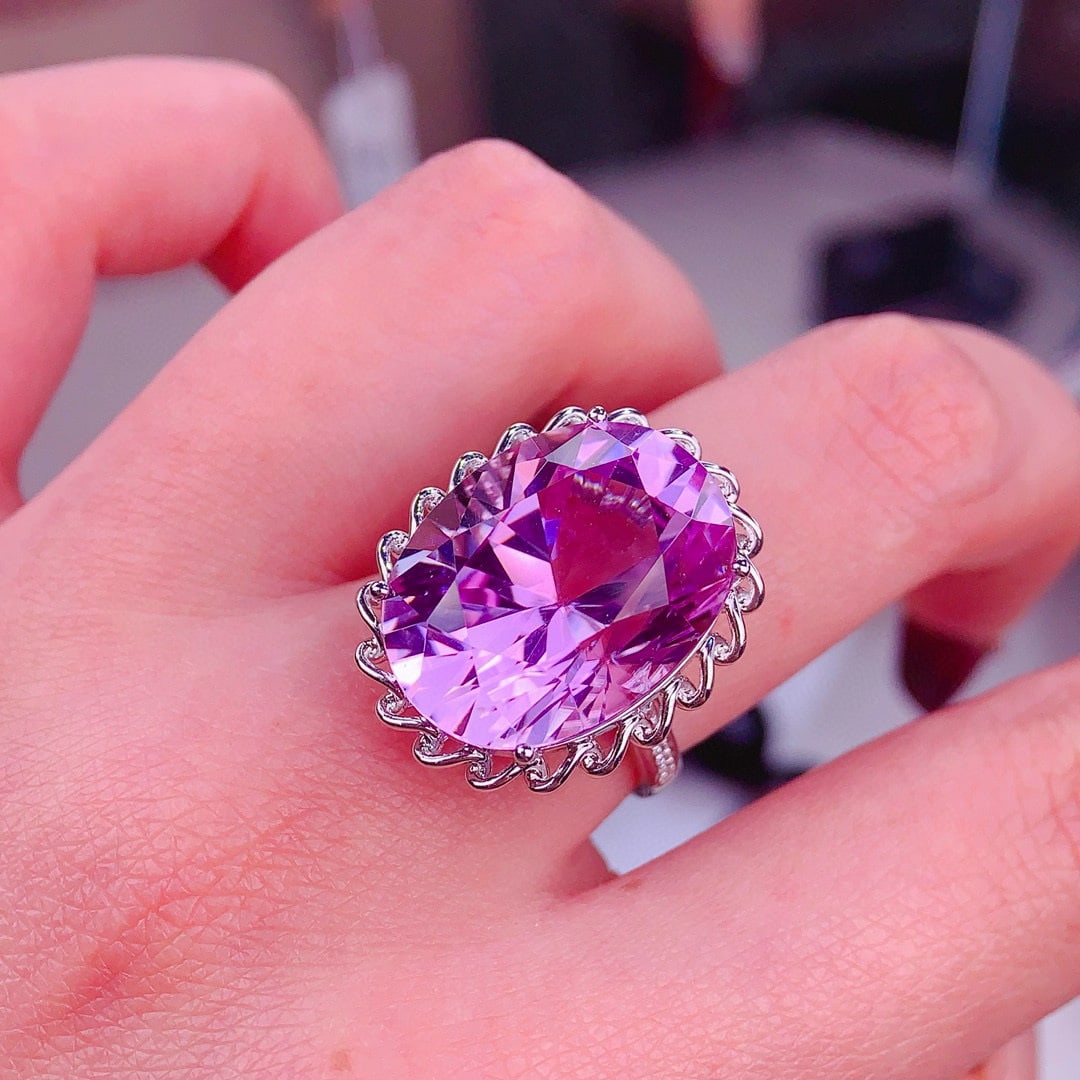 14k Gold 20.8 Ct Natural Kunzite & Diamond Ring - 5