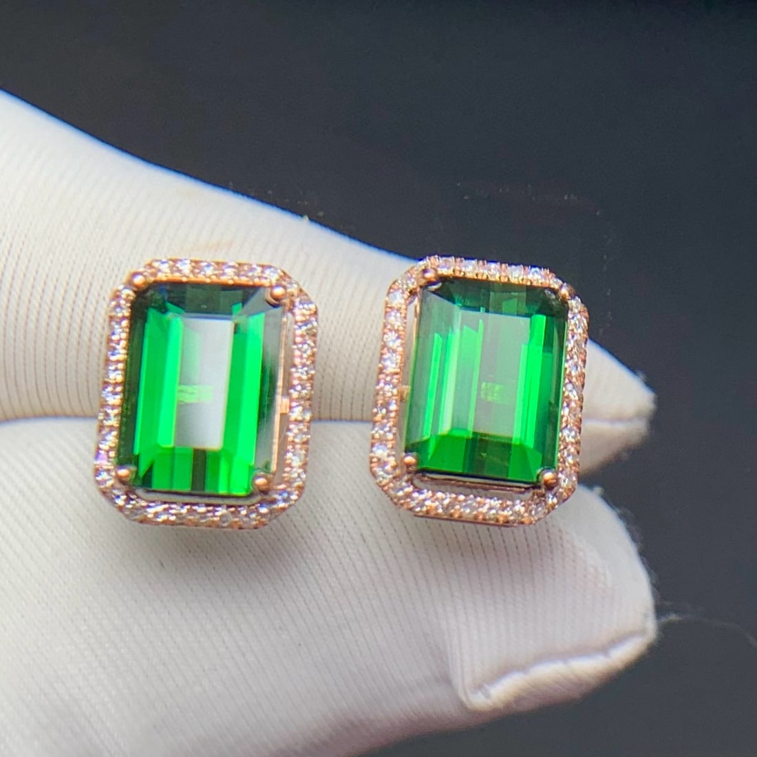 14k Gold 3.6 Ct Natural Tourmaline & Diamond Earrings - 2