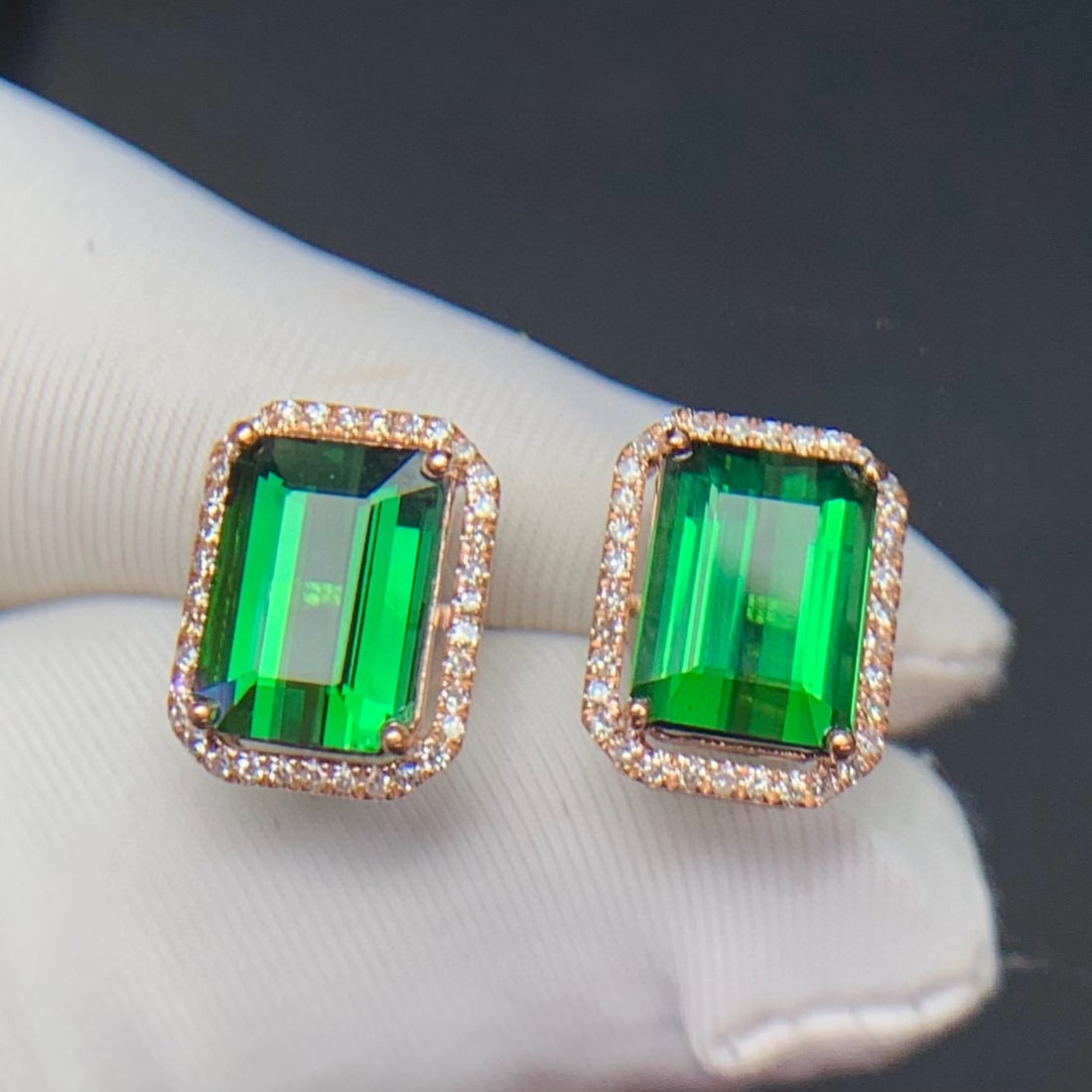 14k Gold 3.6 Ct Natural Tourmaline & Diamond Earrings - 4
