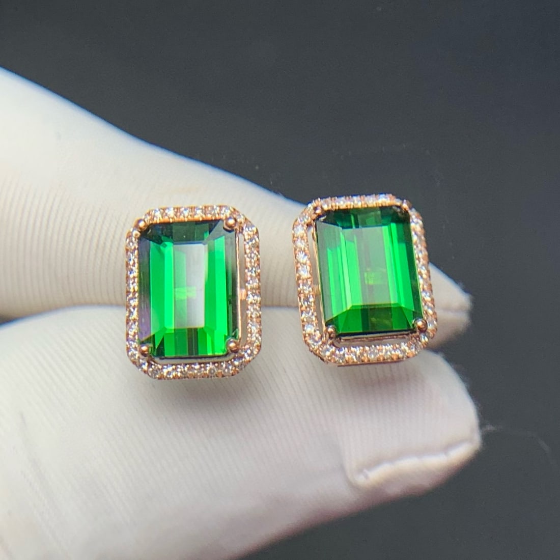 14k Gold 3.6 Ct Natural Tourmaline & Diamond Earrings - 5