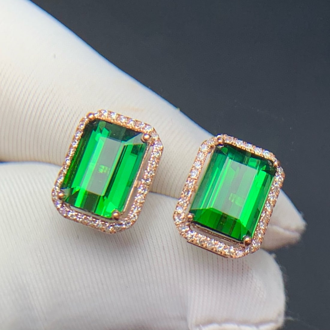 14k Gold 3.6 Ct Natural Tourmaline & Diamond Earrings - 6