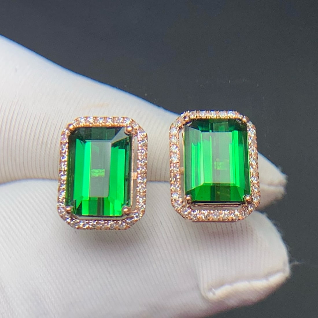 14k Gold 3.6 Ct Natural Tourmaline & Diamond Earrings - 7