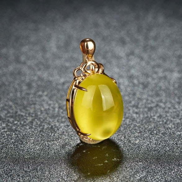 14k Gold 23.70 Ct Natural Prehnite & Diamond Pendant( Without Chain ) - 2