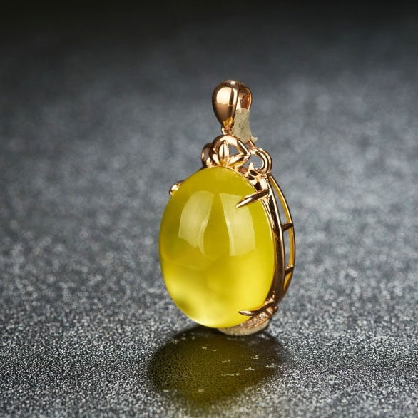 14k Gold 23.70 Ct Natural Prehnite & Diamond Pendant( Without Chain ) - 3
