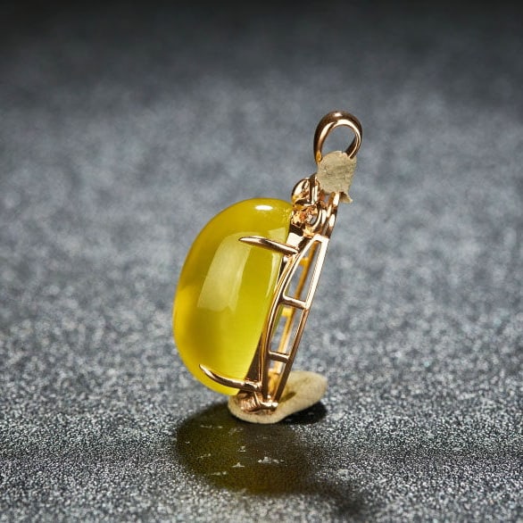 14k Gold 23.70 Ct Natural Prehnite & Diamond Pendant( Without Chain ) - 4
